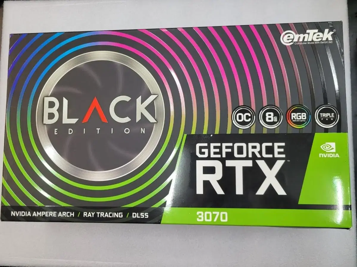 이엠텍 RTX 3070 블랙 에디션 OC D6 8GB 풀박스 판매합니다.